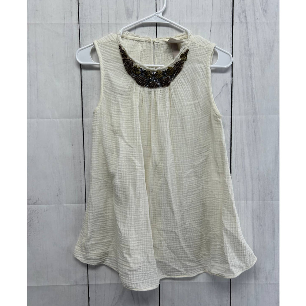 Knox Rose Boho Beaded Neckline Gauze Woven Sleeveless Top EUC XS